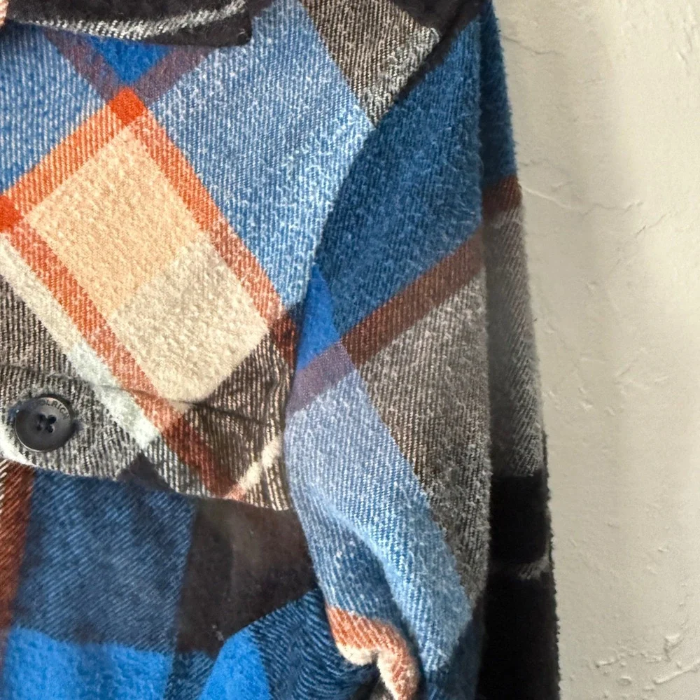 Woolrich Plaid Button Up Shirt Jacket Blue Orange Black Womens S P Outdoor Cabin - Picture 5 of 11